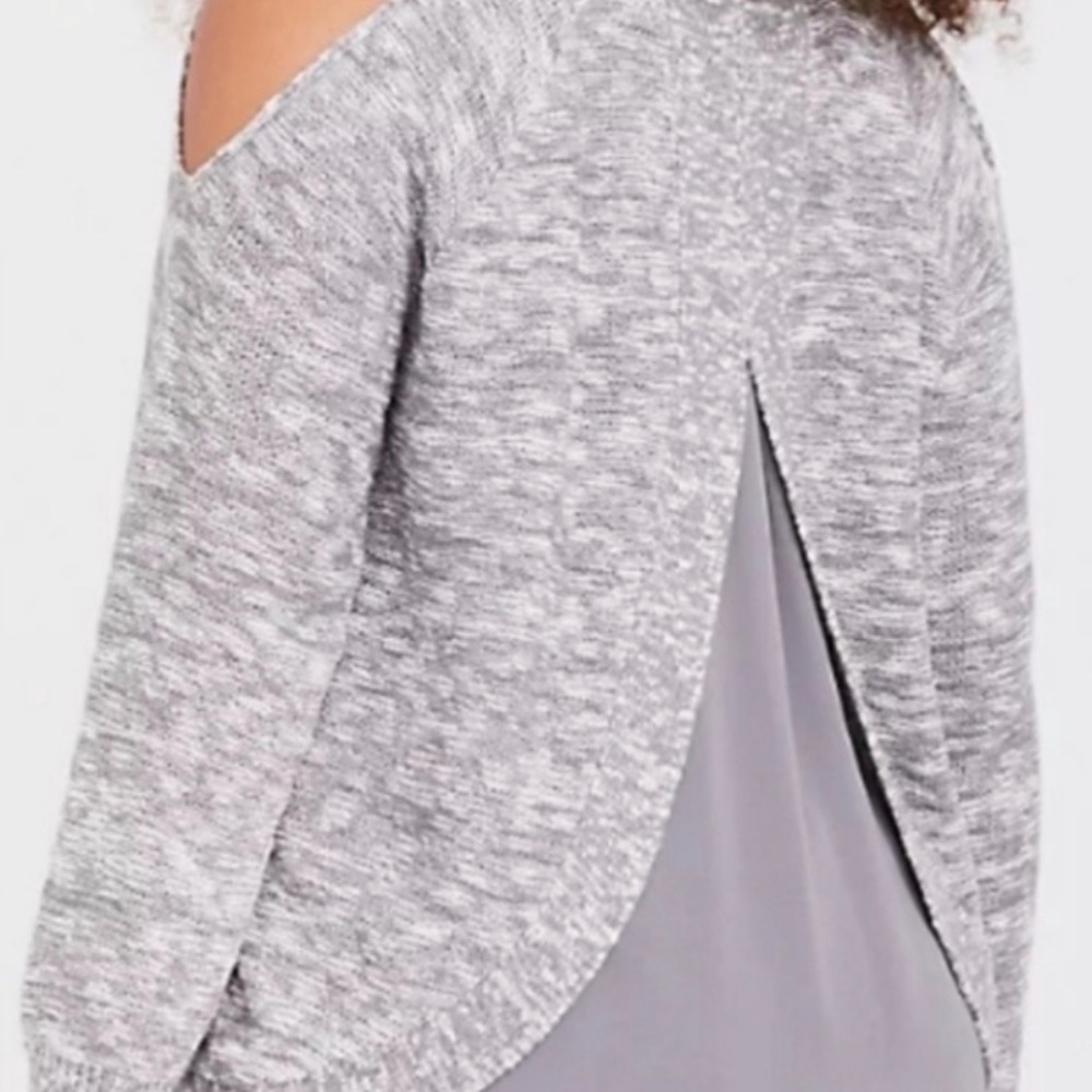 Torrid Marled Gray Cold Shoulder Pullover Sweater Sheer Back Hem Size 3 - Picture 3 of 9